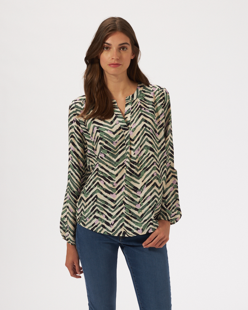 Gemusterte Leinenmix-Bluse