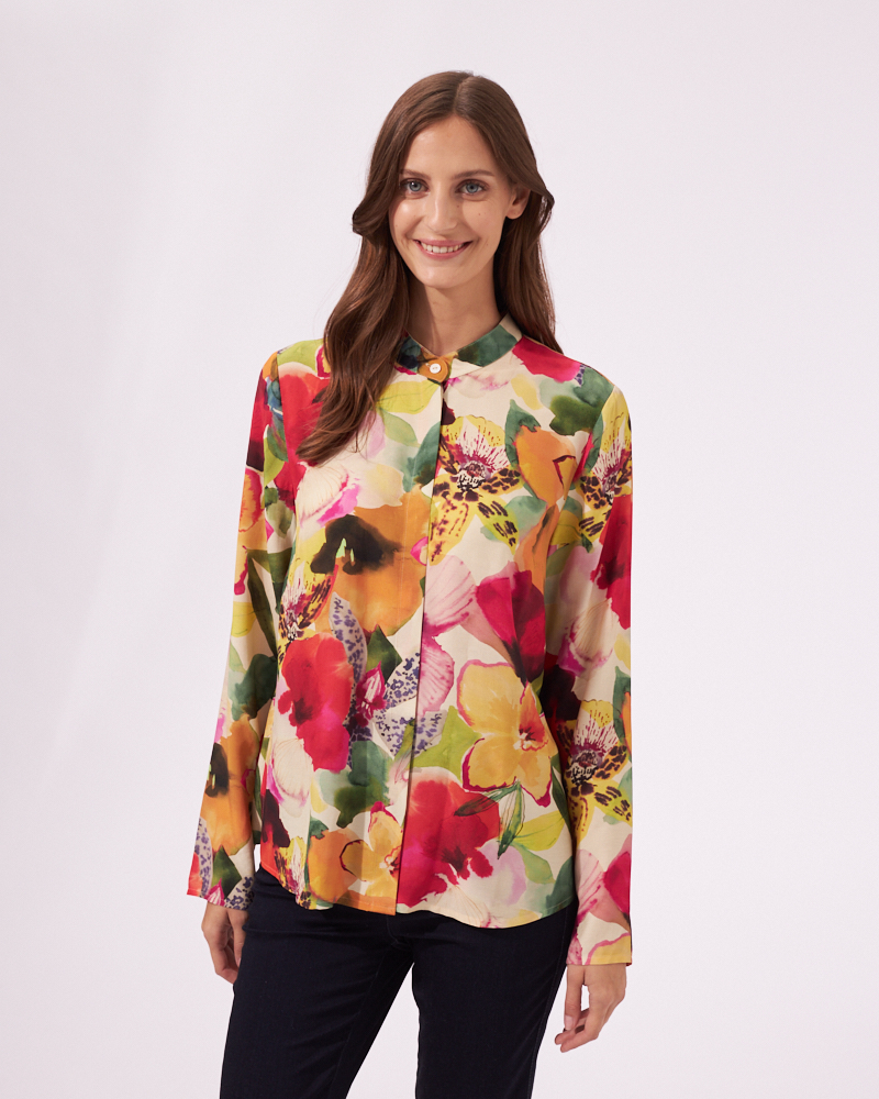 FLORALE BLUSE MIT STEHKRAGEN
