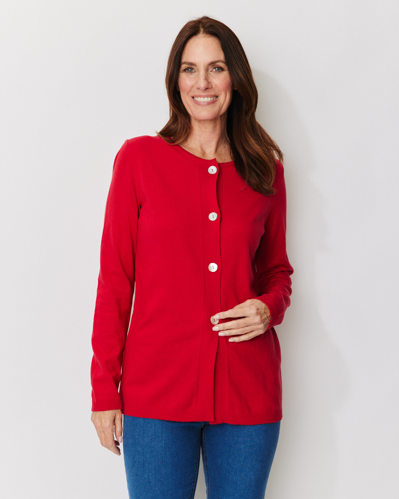 Lange Basic-Strickjacke